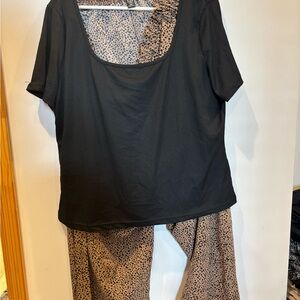 4XL SHEIN Black and Leopard Print business Set